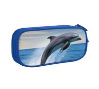 ANABPRMA Trousse à crayons Jumping Up Dolphins, grande capacité, double couche, avec 2 poches principales zippées, organiseur multifonction pour l'école, le bureau, les voyages, bleu, Taille unique,