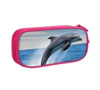 ANABPRMA Trousse à crayons Jumping Up Dolphins, grande capacité, double couche, avec 2 poches principales zippées, organiseur multifonction pour l'école, le bureau, les voyages, rose, Taille unique,