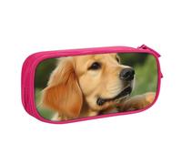 ANABPRMA Trousse à crayons motif chien Golden Retriever, grande capacité, double couche, avec 2 poches principales zippées, organiseur multifonction pour l'école, le bureau, les voyages, rose, Taille