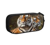 ANABPRMA Trousse à crayons motif tigre mignon, grande capacité, double couche, avec 2 poches principales zippées, organiseur multifonction pour l'école, le bureau, les voyages, Noir , Taille unique,