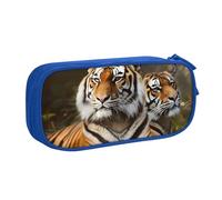 ANABPRMA Trousse à crayons motif tigre mignon, grande capacité, double couche, avec 2 poches principales zippées, organiseur multifonction pour l'école, le bureau, les voyages, bleu, Taille unique,