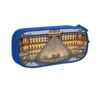 ANABPRMA Trousse à crayons Musée du Louvre à Paris, grande capacité, double couche, avec 2 poches principales zippées, organiseur multifonction pour l'école, le bureau, les voyages, bleu, Taille