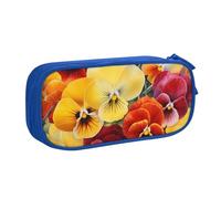 ANABPRMA Trousse à crayons Pansy Perfection - Grande capacité - Double couche - Avec 2 poches principales zippées - Organiseur multifonction pour l'école, le bureau, les voyages, bleu, Taille unique,