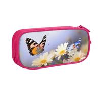 ANABPRMA Trousse à crayons papillon chrysanthème, grande capacité, double couche, avec 2 poches principales zippées, organiseur multifonction pour l'école, le bureau, les voyages, rose, Taille unique,