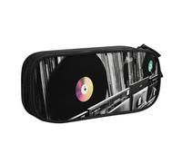 ANABPRMA Trousse à crayons pour disques vinyles - Grande capacité - Double couche - Avec 2 poches principales zippées - Organiseur multifonction pour l'école, le bureau, les voyages, Noir , Taille
