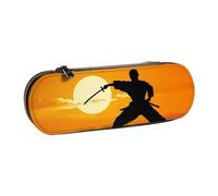 ANABPRMA Trousse à crayons rigide en cuir avec fermeture éclair multi-usage pour papeterie, maquillage ou petits accessoires, Silhouette de karaté soleil, Taille unique, Trousse de beauté