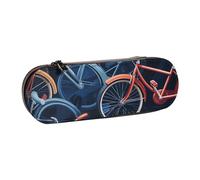 ANABPRMA Trousse à crayons rigide en cuir avec fermeture éclair multi-usage pour papeterie, maquillage ou petits accessoires Bleu doré, Vélos, Taille unique, Trousse de beauté