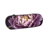 ANABPRMA Trousse à crayons rigide en cuir avec fermeture éclair multi-usage pour papeterie, maquillage ou petits accessoires Motif floral Bleu, Fleur de pivoine élégante violette, Taille unique