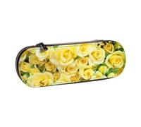 ANABPRMA Trousse à crayons rigide en cuir avec fermeture éclair multi-usage pour papeterie, maquillage ou petits accessoires, Rose jaune., Taille unique, Trousse de beauté