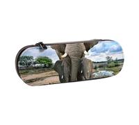 ANABPRMA Trousse à crayons rigide en cuir avec fermeture éclair multi-usage pour papeterie, maquillage ou petits accessoires, Éléphant d'animaux sauvages africains, Taille unique, Trousse de beauté