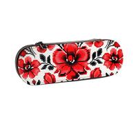 ANABPRMA Trousse à crayons rigide en cuir avec fermeture éclair multi-usage pour papeterie, maquillage ou petits accessoires Bleu doré, Rose de style broderie ukrainien., Taille unique, Trousse de
