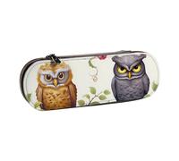 ANABPRMA Trousse à crayons rigide en cuir avec fermeture éclair multi-usage pour papeterie, maquillage ou petits accessoires Bleu doré, Hiboux oiseaux 2, Taille unique, Trousse de beauté