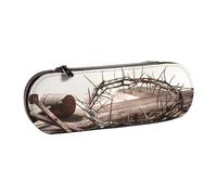 ANABPRMA Trousse à crayons rigide en cuir avec fermeture éclair multi-usage pour papeterie, maquillage ou petits accessoires, Croix et couronne d'épines, Taille unique, Trousse de beauté