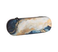 ANABPRMA Trousse à crayons rigide en cuir avec fermeture éclair multi-usage pour papeterie, maquillage ou petits accessoires Bleu doré, Marbre bleu marine, Taille unique, Trousse de beauté