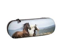 ANABPRMA Trousse à crayons rigide en cuir avec fermeture éclair multi-usage pour papeterie, maquillage ou petits accessoires, Chevaux au galop, Taille unique, Trousse de beauté