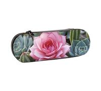 ANABPRMA Trousse à crayons rigide en cuir avec fermeture éclair multi-usage pour papeterie, maquillage ou petits accessoires Violet, Plantes succulentes flamant rose, Taille unique, Trousse de beauté