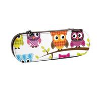 ANABPRMA Trousse à crayons rigide en cuir violet avec fermeture éclair multi-usage pour papeterie, maquillage ou petits accessoires, Chouettes sur branches d'arbre, Taille unique, Trousse de beauté