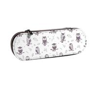 ANABPRMA Trousse à crayons rigide en cuir violet avec fermeture éclair multi-usage pour papeterie, maquillage ou petits accessoires, Branches de hibou, Taille unique, Trousse de beauté