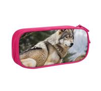 ANABPRMA Trousse à crayons Snow Mountain Wild Wolf - Grande capacité - Double couche - Avec 2 poches principales zippées - Organiseur multifonction pour l'école, le bureau, les voyages, rose, Taille