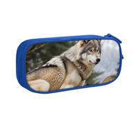ANABPRMA Trousse à crayons Snow Mountain Wild Wolf - Grande capacité - Double couche - Avec 2 poches principales zippées - Organiseur multifonction pour l'école, le bureau, les voyages, bleu, Taille