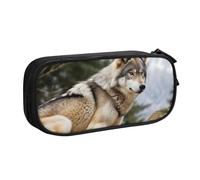 ANABPRMA Trousse à crayons Snow Mountain Wild Wolf - Grande capacité - Double couche - Avec 2 poches principales zippées - Organiseur multifonction pour l'école, le bureau, les voyages, Noir , Taille