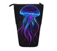 ANABPRMA Trousse à crayons télescopique réglable avec fermeture éclair Oxford pour l'école et le bureau Motif fleurs mignonnes, Une méduse lumineuse, Taille unique, Pochette à monnaie