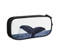 ANABPRMA Trousse à crayons Whale Tail in The Sea - Grande capacité - Double couche - Avec 2 poches principales zippées - Organiseur multifonction pour l'école, le bureau, les voyages, Noir , Taille