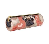 ANABPRMA Trousse cylindrique en cuir avec fermeture éclair et fermeture éclair - Motif paysage - Univers, Chiot carlin amusant, Taille unique, Pochette à monnaie