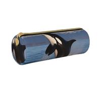 ANABPRMA Trousse cylindrique en cuir avec fermeture éclair et motif paresseux mignon, Baleine tueuse., Taille unique, Pochette à monnaie