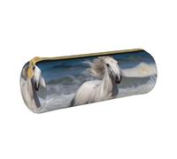 ANABPRMA Trousse cylindrique en cuir avec fermeture éclair et motif tête de mort dans une fleur, Cheval blanc courant sur la mer, Taille unique, Pochette à monnaie