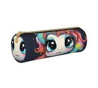 ANABPRMA Trousse cylindrique en cuir avec fermeture éclair et motif tête de mort dans une fleur, Licorne mignonne avec coiffure colorée, Taille unique, Pochette à monnaie