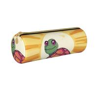 ANABPRMA Trousse cylindrique en cuir avec fermeture éclair et motif tête de mort dans une fleur, Tortue au soleil, Taille unique, Pochette à monnaie