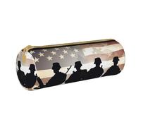 ANABPRMA Trousse cylindrique en cuir motif cactus pour fournitures scolaires et de bureau avec fermeture éclair, Journée des forces armées américaines, Taille unique, Pochette à monnaie