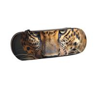 ANABPRMA Vivid Flamingo Trousse à crayons en cuir rigide multi-usage avec fermeture éclair pour papeterie, maquillage ou petits accessoires, Léopard noir et marron., Taille unique, Trousse de beauté