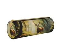 ANABPRMA West Indian Lamantins Trousse cylindrique en cuir avec fermeture éclair pour fournitures scolaires et de bureau, Art du cerf, Taille unique, Pochette à monnaie