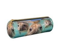 ANABPRMA West Indian Lamantins Trousse cylindrique en cuir avec fermeture éclair pour fournitures scolaires et de bureau, Lamanats indiens de l'Ouest, Taille unique, Pochette à monnaie