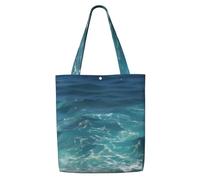 ANABPRMA Wolf Under Moon Sac fourre-tout en toile pour femme - Sac à bandoulière réutilisable, grand sac à main avec fermeture à bouton, The Deep Blue Sea, Taille unique