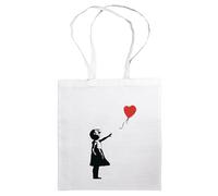 Anaconda Verlag Banksy Girl with Balloon Sac en toile de jute Motif streetart 100% coton avec longues bretelles