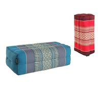 ANADEO YogaProducts Standard - Lot de 2 Coussins de Yoga et Méditation Standard Zafu -Rouge Bourgogne/Turquoise - Kapok Haute Densité 100% Naturel - Confort et Fermeté - Stabilité d'Assise