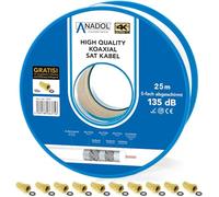 Anadol Brand Protection de câble coaxial en cuivre 25 m Bobine, 7 mm, 5 triple blindage, norme EN 50575, Brand Classe de protection ECA, avec 10 fiches F mâle 25 m
