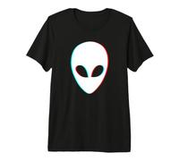 Anaglyph Alien Face Rouge Cyan OVNI Extraterrestre T-Shirt Haut de Gamme