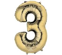 Anagram Ballon de fête en mylar en forme de chiffre 3, 86,4 cm, blanc doré