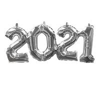 Anagram Ballon en aluminium argenté avec inscription « 2-0-2-1 », multicolore