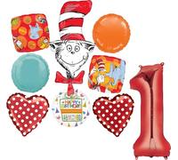 Anagram Lot de 9 décorations de bouquet de ballons pour 1er anniversaire Motif chat dans le chapeau