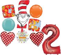 Anagram Lot de 9 décorations de bouquet de ballons pour 2ème anniversaire Motif chat dans le chapeau