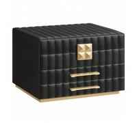 ANAH Collection - Boîte à Bijoux à 3 Étages avec Miroir, Organiseur, avec 2 Tiroirs, Surface PU avec Coutures, Effet Suspendu, 21,5 x 24 x 15,8 cm, Idée Cadeau, Noir d'Encre [REDÉFINITION DU STYLE]La 