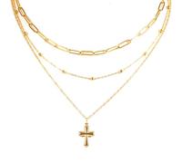 ANAHAT Collier en forme de croix en or 18 carats pour femme en acier inoxydable avec trombone et perles de coquillage, cadeau pour amoureux, famille, amis, 15.7 Inches, Plaqué or, Pas de gemme