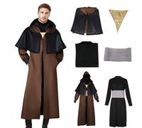 Anakin Costume de maître de cosplay, cape de costumade Sheev avec pectoral, tunique médiévale avec capuche pour homme, pour Halloween, Comic-Con (marron + noir, taille L)