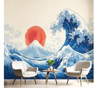 ANALTIRCE 3D Papier Peint Panoramique Abstrait Vagues Énormes 300×210cm Intissé Wallpaper Chambre Bureau Deco Motif Kanagawa Surf Décoration Murale Marron