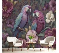 ANALTIRCE 3D Papier Peint Panoramique Fleurs Perroquets 350× 256cm Intissé Wallpaper Chambre Bureau Deco Motif Résumé Animal Décoration Murale Marron